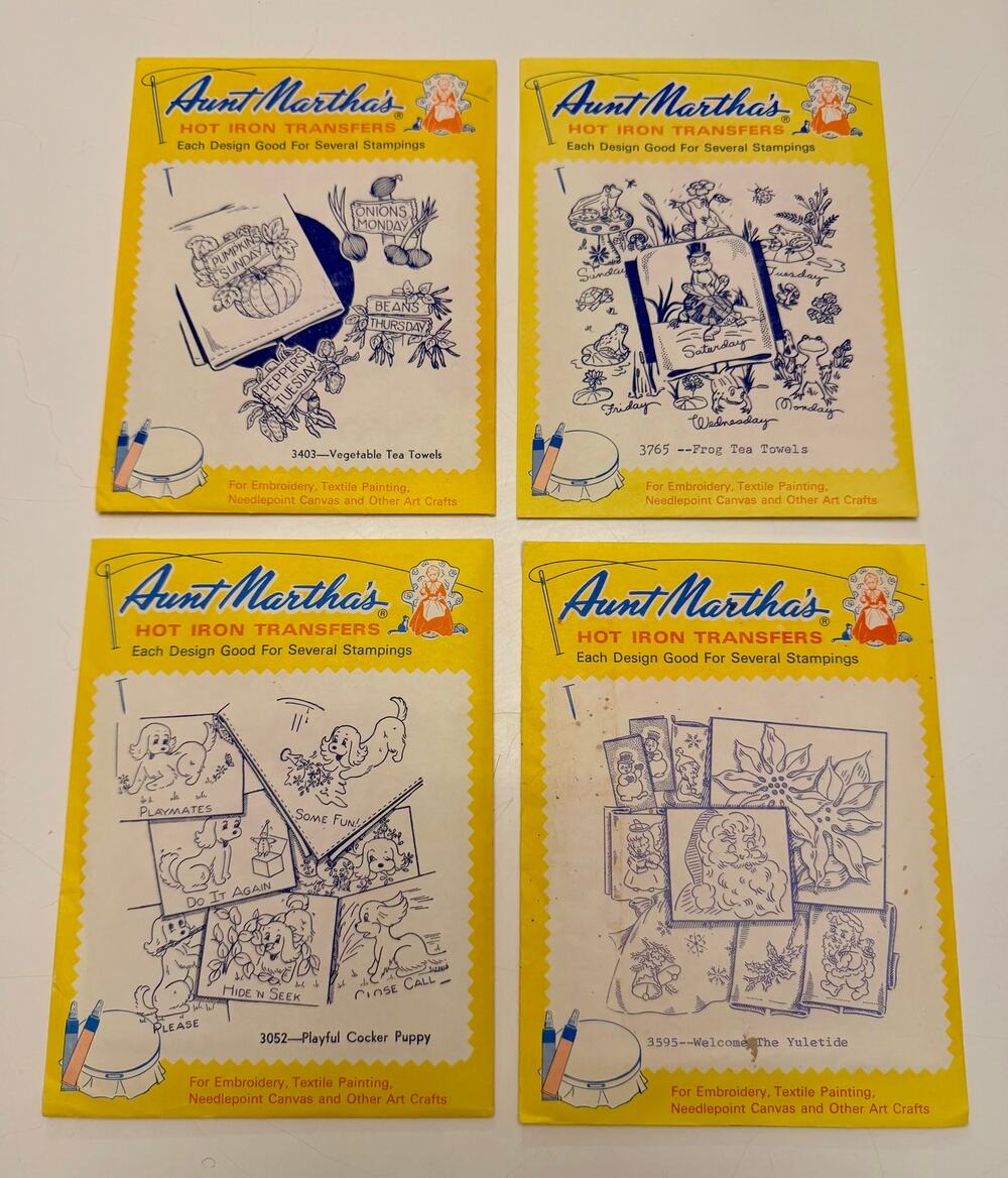 Vintage Aunt Martha’s Hot Iron Transfer Lot 4 Unused Craft Patterns Embroidery